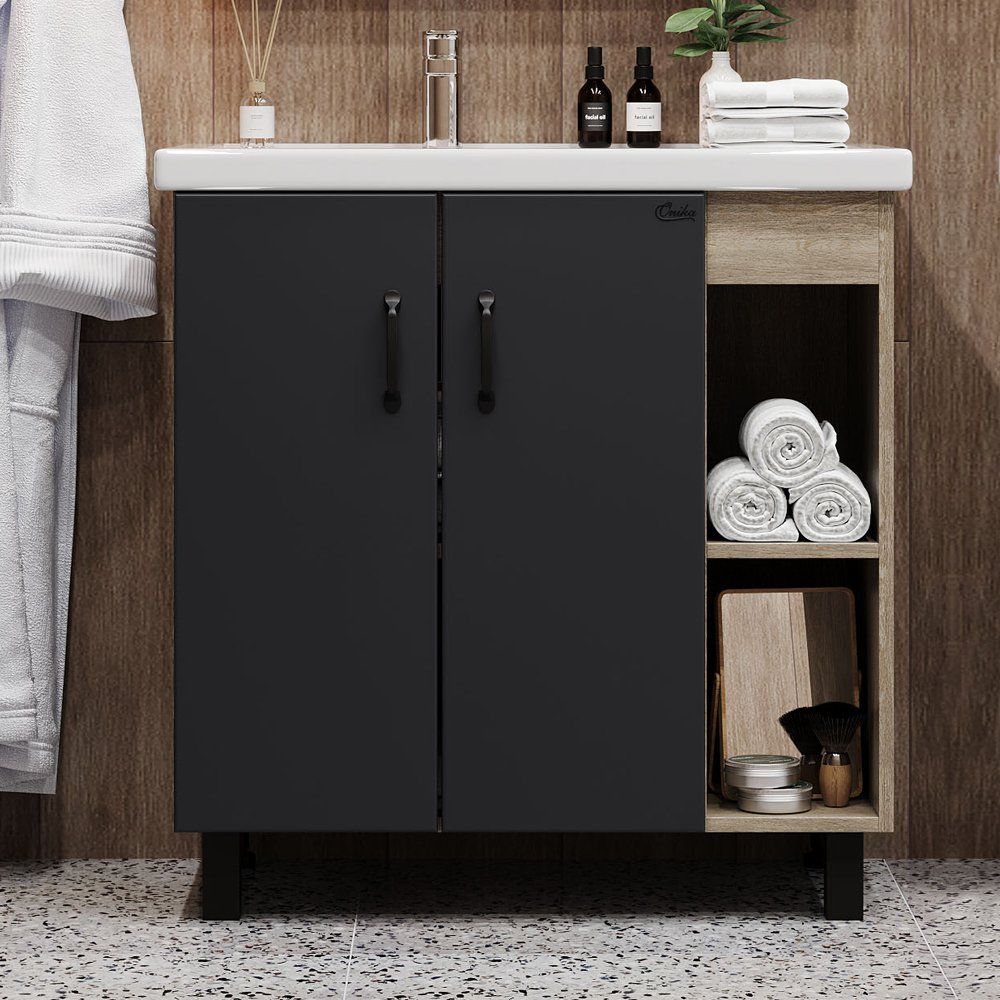 Купить Мебель для ванной Onika Тимбер 80.10 R, серая, дуб сонома в Москве с доставкой Мебель для ванной Onika Тимбер 80.10 R, серая, дуб сонома