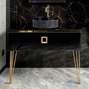 Тумба с раковиной Armadi Art Lucido 100 черная глянцевая, раковина 817-B, ножки золото