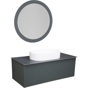 Мебель для ванной La Fenice Terra 100 серая, черная столешница, матовая раковина