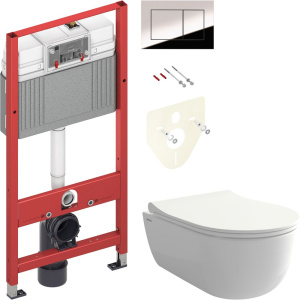 Комплект Унитаз подвесной BOCCHI V-Tondo Rimless 1417-001-0129 белый глянцевый + Крышка A0336-001 с микролифтом, глянцевая белая + Инсталляция TECE Now 9400412 4 в 1 с кнопкой смыва