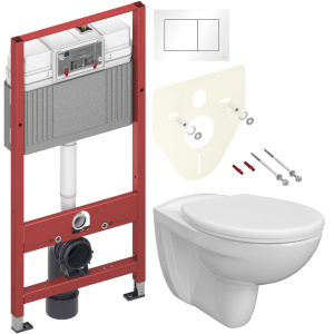 Комплект Унитаз подвесной DIWO Анапа безободковый + Крышка 800-003-709 дюропласт, с микролифтом + Инсталляция TECE Base 9400413 4 в 1 с кнопкой смыва
