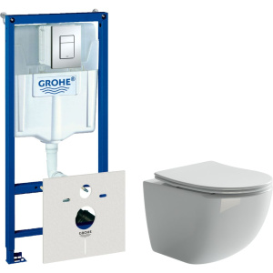 Комплект Унитаз подвесной Ceramicanova Forma CN3009 безободковый + Инсталляция Grohe Rapid SL 38772001 3 в 1 с кнопкой смыва + Шумоизоляция 37131000