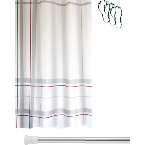 Штора для ванной Ridder Scotty 4114300 180х200 + телескопический карниз Ridder 55200 + крючки для шторы Ridder 49550