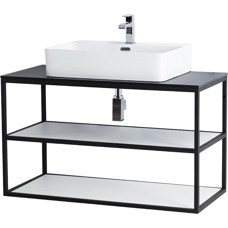 Купить Консоль Cezares Cadro 100 2-х ярусная, подвесная, белые полки, со столешницей и раковиной BB1338 в Москве с доставкой Консоль Cezares Cadro 100 2-х ярусная, подвесная, белые полки, со столешницей и раковиной BB1338