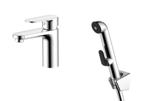 Смеситель для раковины 90 без донного клапана с гигиеническим ручным душем Aquatek Ника AQ1812CR