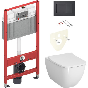 Комплект Унитаз подвесной VitrA Shift 7742B003-0075 белый глянцевый + Крышка Integra Square 191-003-009 с микролифтом + Инсталляция TECE Now 9400414 4 в 1 с кнопкой смыва