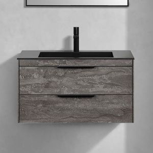 Тумба с раковиной Vincea Chiara 2D 80, 2 ящика, камень, с черной раковиной
