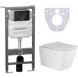 Комплект Унитаз подвесной Ceramicanova Metric CN3007 безободковый, с микролифтом + Инсталляция Envision CN1001B + Кнопка Round, черная матовая Комплект Унитаз подвесной Ceramicanova Metric CN3007 безободковый, с микролифтом + Инсталляция Envision CN1001B + Кнопка Round, черная матовая