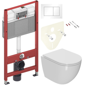 Комплект Унитаз подвесной Bauedge Bau Dream безободковый, с микролифтом, белый + Инсталляция TECE Base 9400413 4 в 1 с кнопкой смыва