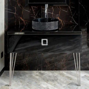 Тумба с раковиной Armadi Art Lucido 100 черная глянцевая, раковина 817-B, ножки хром