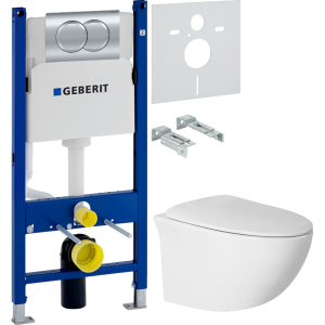 Комплект Унитаз подвесной BOND Oval F05-10 безободковый, с микролифтом + Инсталляция Geberit Duofix Delta 458.149.21.1 с кнопкой смыва, хром + Шумоизоляция