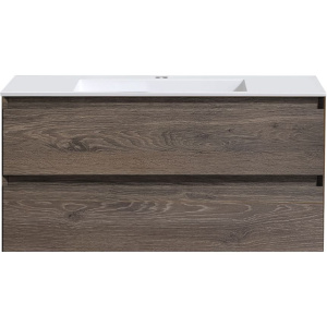 Тумба с раковиной Vincea Luka 100, 2 ящика, темный дуб, с белой раковиной
