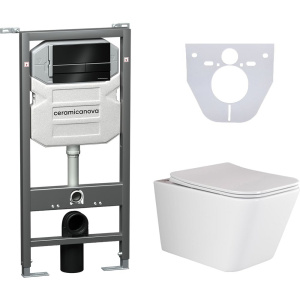 Комплект Унитаз подвесной Ceramicanova Metric CN3007 с микролифтом, безободковый + Иинсталляции Envision CN1002B + Кнопка Flat, черная матовая