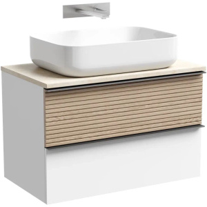 Тумба с раковиной Sancos Delta 80 см, дуб светлый, белый, столешница бежевая, раковина СN5004 Тумба с раковиной Sancos Delta 80 см, дуб светлый, белый, столешница бежевая, раковина СN5004