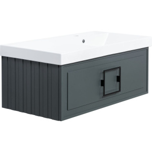 Тумба с раковиной La Fenice Cubo 90 R серая, ручка черная