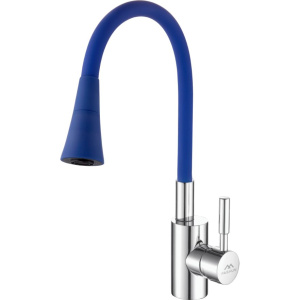 Смеситель для кухни Fashun A4053+B11 с гибким изливом, хром, синий