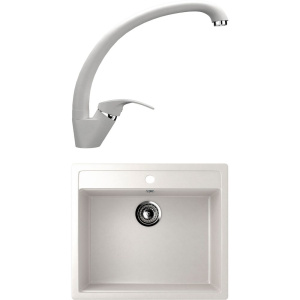 Комплект Мойка кухонная Ulgran U-104 -341 ультра-белая + Смеситель U-007 -341 молочный