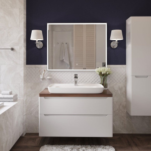 Мебель для ванной STWORKI Берген 100, белая с темной столешницей, с раковиной Углич 0117