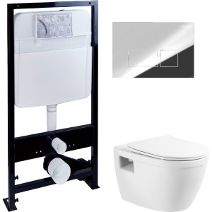 Комплект Унитаз подвесной BelBagno Loto BB070CHR/SC безободковый + Инсталляция EWRIKA ProLT 0026-2020 + Кнопка 0041 хром