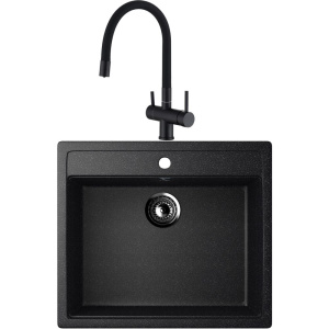 Комплект Мойка кухонная Ulgran U-104 -308 черная + Смеситель Domaci Равенна DCB 3015 черный, с гибким изливом