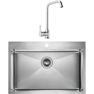 Комплект Мойка кухонная Paulmark Kroner PM217551-BS брашированная нержавеющая сталь + Смеситель MEGA Ege MG-PL10 хром