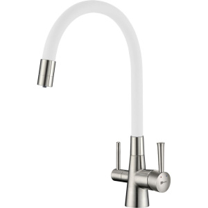 Смеситель для кухни Lemark Comfort LM3075BN-White с гибким изливом, никель, белый