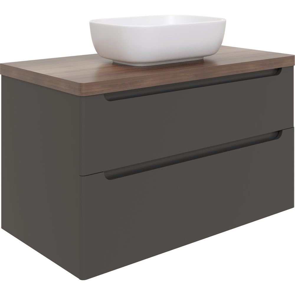 Купить Мебель для ванной STWORKI Берген 100, серая с темной столешницей, раковина Moduo 50 Square в Москве с доставкой Мебель для ванной STWORKI Берген 100, серая с темной столешницей, раковина Moduo 50 Square