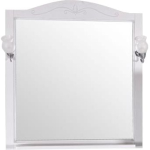 Зеркало ASB-Woodline Салерно 80 белое, патина серебро, с полкой и подсветкой