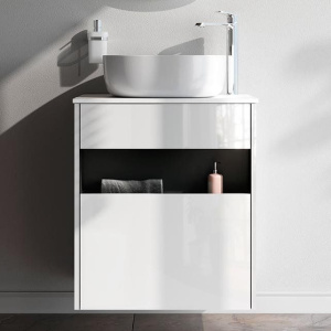 Тумба с раковиной AM.PM Func 60 белый глянец, со столешницей, раковина M8FWCC30430WG