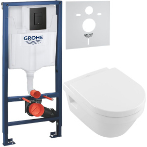 Комплект Унитаз подвесной Villeroy & Boch Omnia Architectura 5684HR01 alpin, безободковый + Инсталляция Grohe Solido 38811KFO 3 в 1 с кнопкой смыва + Шумоизоляция