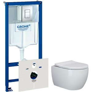 Комплект Унитаз подвесной Ceramicanova Play CN3001 с микролифтом, безободковый + Инсталляция Grohe Rapid SL 38772001 3 в 1 с кнопкой смыва + Шумоизоляция