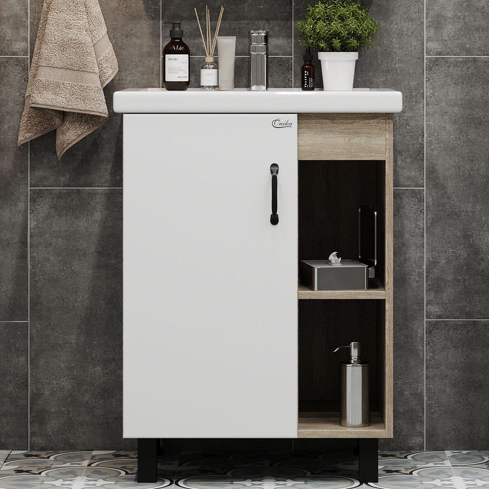 Купить Мебель для ванной Onika Тимбер 60.01 белая, дуб сонома в Москве с доставкой Мебель для ванной Onika Тимбер 60.01 белая, дуб сонома