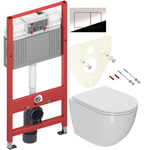 Комплект Унитаз подвесной Bauedge Bau Dream Hurricane-2 безободковый, с микролифтом, белый + Инсталляция TECE Now 9400412 4 в 1 с кнопкой смыва