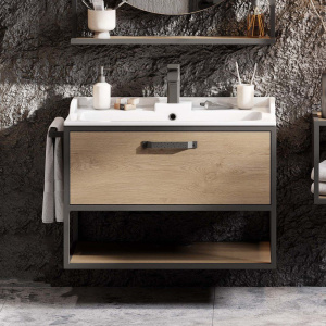 Тумба с раковиной AQUATON Лофт Фабрик 80 дуб кантри