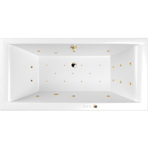 Акриловая ванна WHITECROSS Savia Duo ULTRA 170x80 см, с гидромассажем, с каркасом, со сливом-переливом, фурнитура золото