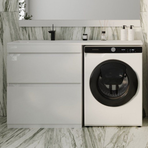 Тумба с раковиной Style Line Даллас 140 Люкс Plus L напольная, 2 ящика, эмаль