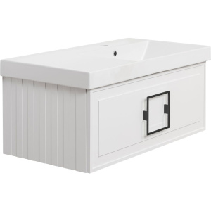 Тумба с раковиной La Fenice Cubo 90 R, белая, ручка черная