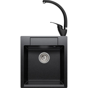 Комплект Мойка кухонная Polygran Argo 460 чёрная + Смеситель Domaci Солерно DC-3013 морион