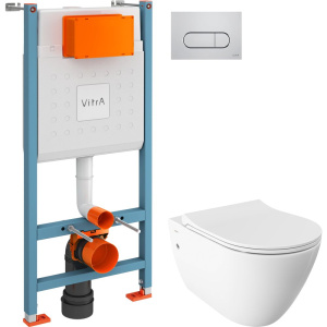 Комплект Унитаз подвесной BOCCHI Venezia 1295-001-0129 белый + Крышка A0336-001 с микролифтом, глянцевая белая + Инсталляция VitrA V-Fix Core + Кнопка Root Round 740-2280 хром