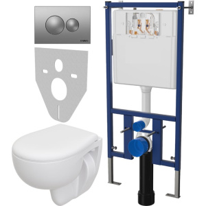 Комплект Унитаз подвесной Seramiksan Natura + Крышка + Инсталляция DIWO + Кнопка 7311 хром матовый