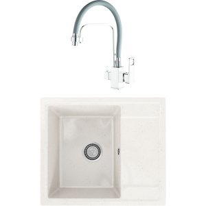 Комплект Мойка кухонная Practik PR-M 575-001 белый камень + Смеситель Haiba HB76615 белый