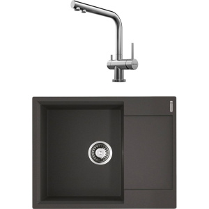 Комплект Мойка кухонная Omoikiri Daisen 65 черная + Смеситель Nagano BN нержавеющая сталь