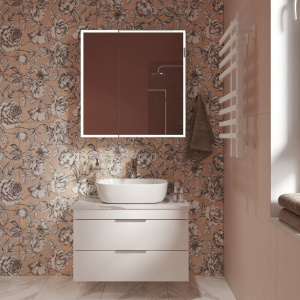 Мебель для ванной STWORKI Копенгаген 80 белая со светлой столешницей, с раковиной Moduo 50 Square Мебель для ванной STWORKI Копенгаген 80 белая со светлой столешницей, с раковиной Moduo 50 Square