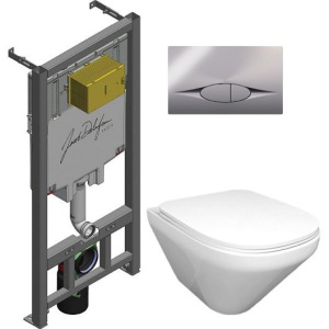 Комплект Унитаз подвесной Jacob Delafon Modern Life + Крышка E77168-0 с микролифтом + Инсталляция + Кнопка E29027-CP хром