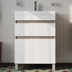 Тумба с раковиной IDDIS Zodiac 60 напольная, с ящиками, белая, ясень-шимо