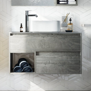 Тумба с раковиной STWORKI Карлстад 90 дуб рошелье, монте тиберио, с отверстием для смесителя в столешнице Тумба с раковиной STWORKI Карлстад 90 дуб рошелье, монте тиберио, с отверстием для смесителя в столешнице