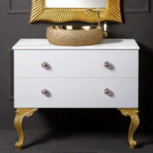Тумба с раковиной Armadi Art NeoArt 100 белая с ручками Flora золото, с ножками Тумба с раковиной Armadi Art NeoArt 100 белая с ручками Flora золото, с ножками