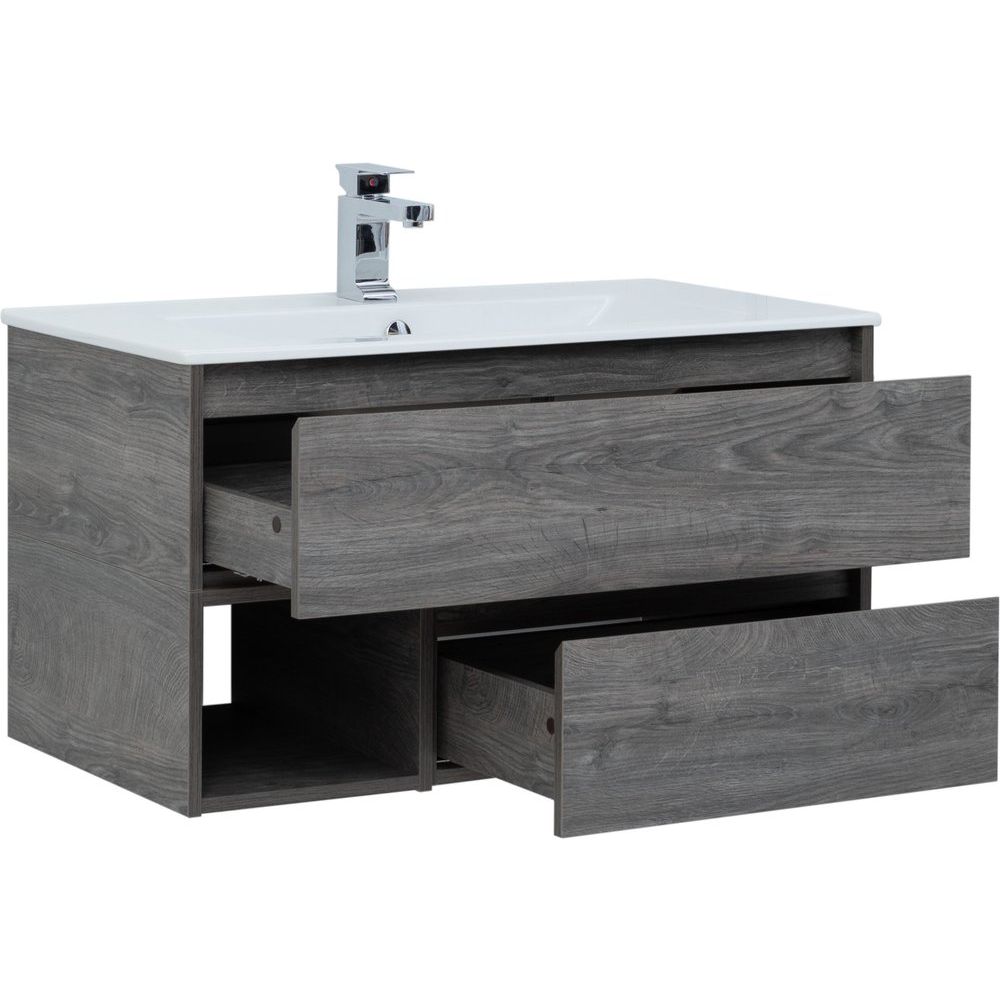 Купить Мебель для ванной STWORKI Карлстад 90 дуб рошелье, в стиле лофт, серая (комплект, гарнитур) в Москве с доставкой Мебель для ванной STWORKI Карлстад 90 дуб рошелье, в стиле лофт, серая (комплект, гарнитур)