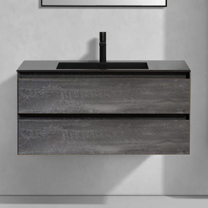 Тумба с раковиной Vincea Luka 100, 2 ящика, камень, с черной раковиной