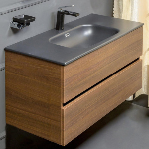 Тумба с раковиной Armadi Art Vallessi 100 дуб темный, с черной раковиной